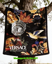 Versace Home Signature Floral Bird Print Multicolor Black Gold Flannel Sofa Throw Blanket IMG_1566